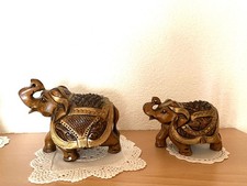  Indien Figur Elefantenpaar mit Sattel braun gold
