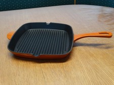 Gusseisen Grill Brat Pfanne Emaille Eckig 22,5cm Orange *Fast Neu* Kitchen Tradi