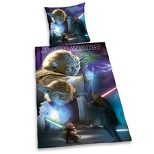 Star Wars Bettwäsche glatt Yoda Saga Luke Schwerter 100% Baumwolle 155 x 220 cm