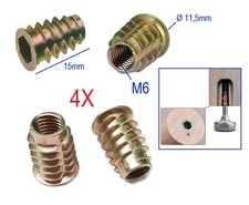 4Stück M6 x 15mm Metallgewinde Einsatz für Holz Gewinde Einsatz M6x15 mm