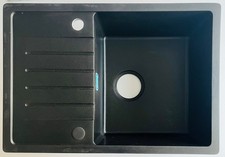 Cecipa Spülbecken Schwarz 65 x 45 cm Granit Einbauspüle mit Siphon Ausstellungss