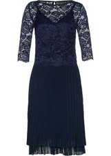 Chiffonkleid mit Spitze und Plissee Gr. 46 Dunkelblau Neu Damen Cocktailkleid