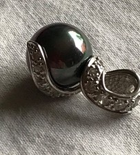 925 Silber DQ CZ Diamonique Anhänger mit dunkler Perle