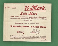 03 415 Notgeld Gottesberg (Walbrzych) Schlesische Kohlen- & Cokes-Werke 10 Mark