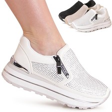 Damen plateau sneaker - sneaker, glitzer