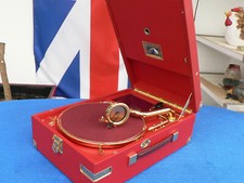 HMV 101 DELUXE 18KT Gold +LEDER Koffergrammophon