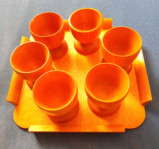 6 Eierbecher mit Tablett aus Echtholz - Handgefertigt ! - Super Rarität !
