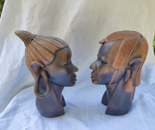 Paar :  Holz 20 cm Büste Skulptur Kopf Afrika Frau Mann Ausdrucksstark Unikate