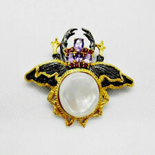 Perlmutt Amethyst Granat Brosche KÄFER 925 Silber 585 Gelbgold vergoldet