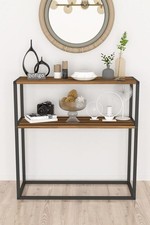 Schmaler Konsolentisch mit 2 Ablagen - modernes Holz & Metallgestell Aufbewahrung