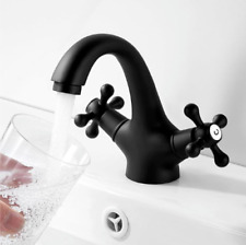 BOOXELY Wasserhahn Schwarz, Waschgarnitur Retro zwei Griffe Vintage Höhe: 147 mm