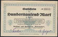 Bremerhaven Geestemünde 100.000 Mark 28.8.1923 - Konsum- u Sparverein Unterweser