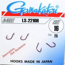 Gamakatsu Haken 2210R rot, Größe 10+12+14+16, Brassen-Haken 25 Stück, Feedern