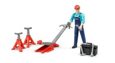Bruder Spielzeug 62100 Werkstatt Figurenset Figur Wagenheber Unterstellböcke Neu