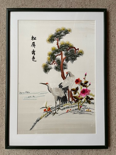 Asiatische stickerei auf seide - stickerei,
