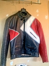 Motorradjacke Biker Jacke Echt Leder  Gr.  XXL  58 schwarz rot weiß