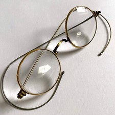 Alte goldene Biedermeier Brille mit Federbügeln antik Nickelbrille Lesebrille