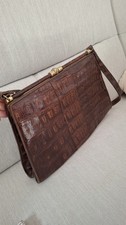 IRV Damen Tasche Krokotasche Clutch Braun Vintage Echt Leder