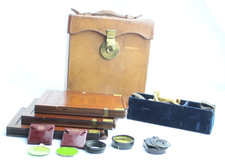 Alte Plattenkamera Fotoapparat Holzkamera Zubehöre + Tasche Guter Zustand