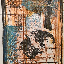 Paran G Schrey Informel Farblithografie abstrakt Gesicht 1966 signiert datiert