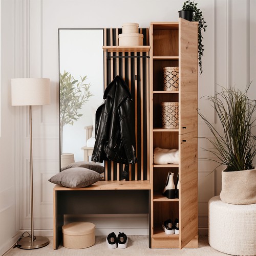 Flur wand garderobe holz - flur,
