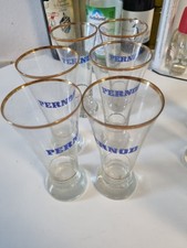 6 Pernod Gläser alt mit Goldrand und goldenem Eichstrich 60er/70er Jahre