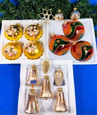 16x Christbaumschmuck Weihnachtskugeln Glocken Zapfen Glas gold braun 4- 8 cm