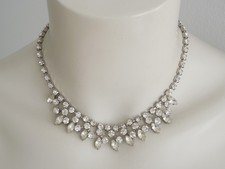 Vintage Kette Collier Strassstein Transparent Festlich Hochzeit 26,7g/38,5-42cm