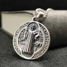 B32  Anhänger oval heiliger Benedikt Medaillon 925 Sterlingsilber