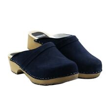 Blau schwedische Holzclogs Leder mit gestreiftem niedrigem Absatz geschlossen