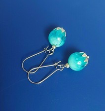 Ohrhänger Ohrringe Perle aus Epoxidharz Himmel mit Wolken Hellblau  Silber NEU