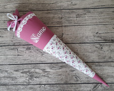 Schultüte / Zuckertüte aus Stoff - 70cm - Rosa - Rosen - Name - Unikat - NEU