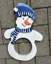 Meisenknödelhalter Holz - Schneemann Vogelfutterstation blau weiß