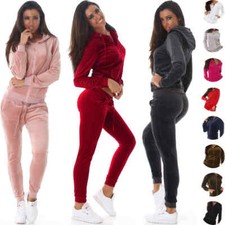 Damen Nicki Hausanzug Samt Velours Jogginganzug Kapuzenjacke Jogginghose 