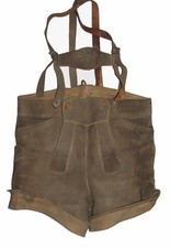 alte, kurze VINTAGE Herren- LEDERHOSE / Trachtenhose in grau ca. Gr. 50