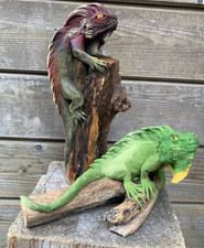 2Stck 28 +22cm Figur Leguan Eidechse Echse Drache modelliert+Treibholz REDUZIERT