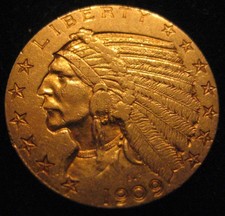 MDS USA FIVE 5 DOLLARS 1909 "INDIAN HEAD", GOLD   #B