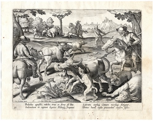 Antiker jagddruck stier - jagddruck,