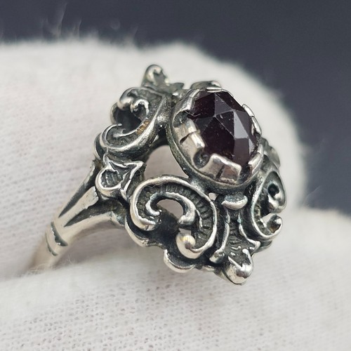 Granat silberring verziert - silberring,