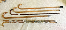 6 alte Wanderstöcke Gehstöcke Holz, 2x mit insgesamt 50 Stocknägeln (DDR, alt)