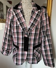 Jacket/Blazer von Biba, Gr. S/M 38-40, schwarz-weiß-rot kariert, ungefüttert 