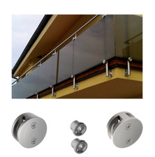 Glashalter Vorderseite Edelstahl rund 60mm Punkthalter flach 42,4 Glas Klemme