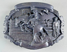 F8/25 - Cowboy mit Pferd Metall Gürtelschnalle Vintage 1981 rare