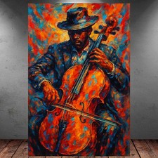 LEINWAND BILD ER XXL MUSIKER CELLO BASS JAZZ BUNT BLUES ABSTRAKT WAND POSTER