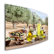 BM Wanduhr 60 cm x 30 cm  leises Uhrwerk Funkwanduhr Küchenuhr Oliven 8385-1a