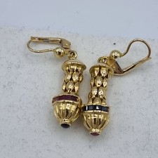 D188# Paar Day & Night  Ohrringe / Pampeln 585 Gold punziert Rubin + Saphir