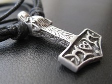 Thor s Hammer Wolf Anhänger Zinn massiv beidseitig + Stoffband Wikinger / SM 018