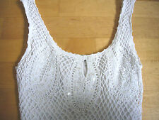 ?NICOWA HÄKEL Top Netzmuster Weiß Pailletten Hippie Ibiza Strand Party TREND