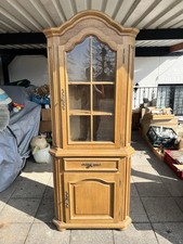 Eiche Eckvitrine / Eckschrank Dunkelbraun 80x60x193cm NEU Ausstellungsstück