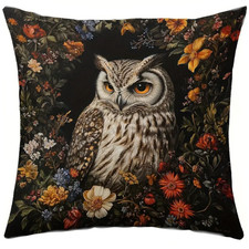 Kissen mit Füllung 45x45cm Eule, Dekokissen Uhu, Couchkissen mit Vögel, pastell